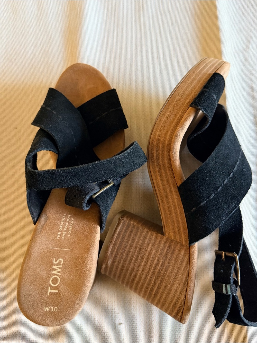 TOMS Black Suede Crisscross Buckle Sandal - Women's - Picture 2 of 3
